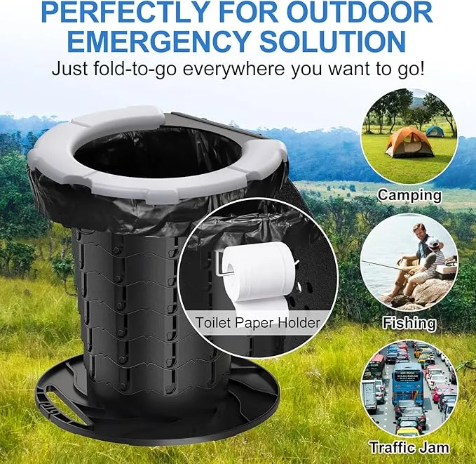 BLIKA Upgraded Retractable Portable Toilet with Cushion, 300LBS Adjustable Height Folding Toilet with Paper Holder, Travel Toilet Portable Camping Toilet, Soft Portable Toilet for Camping/Car