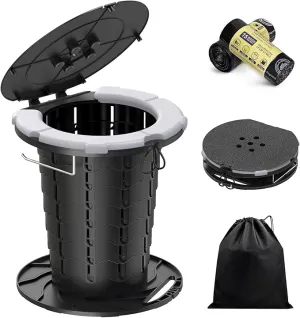 BLIKA Upgraded Retractable Portable Toilet with Cushion, 300LBS Adjustable Height Folding Toilet with Paper Holder, Travel Toilet Portable Camping Toilet, Soft Portable Toilet for Camping/Car