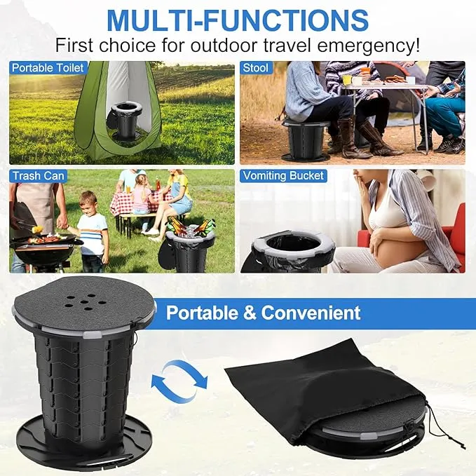 BLIKA Upgraded Retractable Portable Toilet with Cushion, 300LBS Adjustable Height Folding Toilet with Paper Holder, Travel Toilet Portable Camping Toilet, Soft Portable Toilet for Camping/Car