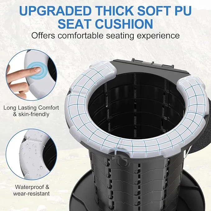 BLIKA Upgraded Retractable Portable Toilet with Cushion, 300LBS Adjustable Height Folding Toilet with Paper Holder, Travel Toilet Portable Camping Toilet, Soft Portable Toilet for Camping/Car