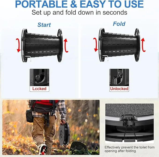 BLIKA Upgraded Retractable Portable Toilet with Cushion, 300LBS Adjustable Height Folding Toilet with Paper Holder, Travel Toilet Portable Camping Toilet, Soft Portable Toilet for Camping/Car