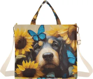 Bloodhound Dog Sunflower Corduroy Tote Bag for Women Large Shoulder Bag with Pockets for Beach Work Travel Shopping S