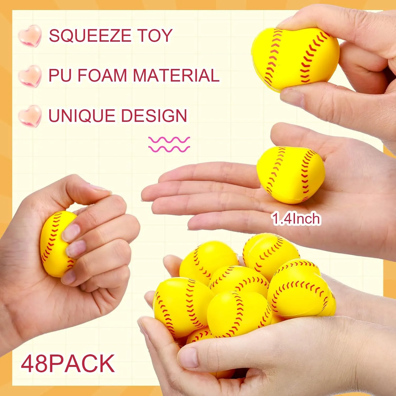 Blulu 30 Pack Mini Softball Baseball Stress Balls Heart Stress Relief Stress Foam Sports Balls for Valentine Sport Party Favors Gift Fillers School Carnival Reward Supplies (Softball)
