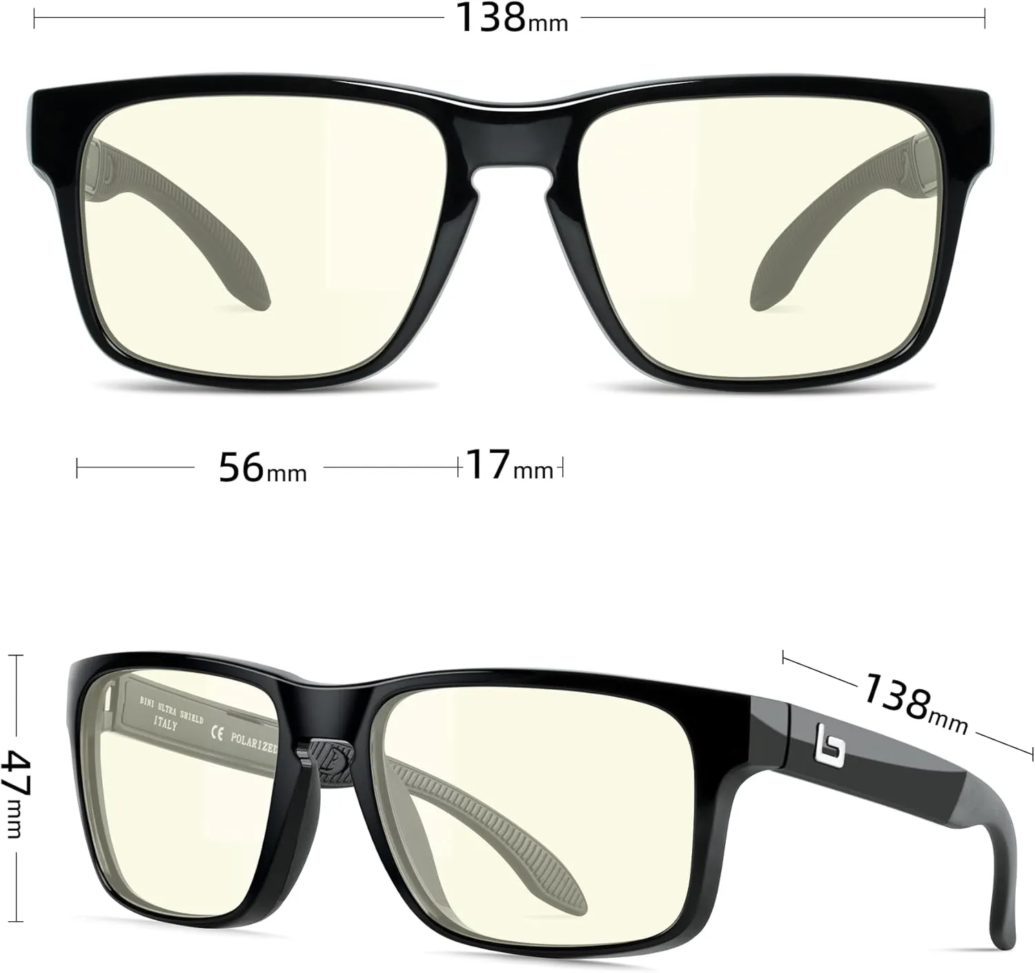 Bnus italy made classic sunglasses corning real glass lens w. polarized option
