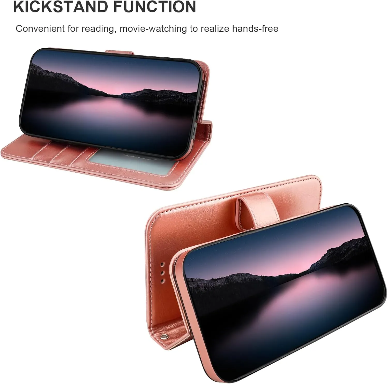 Bocasal for iPhone 13 Wallet Case Compatible with MagSafe Wireless Charging, RFID Blocking Magnetic Leather Case with Card Slots Holder Kickstand Detachable Wrist Strap 6.1 Inch (Rose Gold)