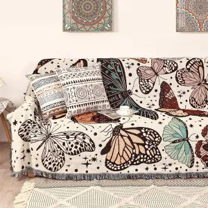 Boho Throw Blanket for Bed Couch Sofa Reversible Cotton Bohemian Travel Boho Quilt Mexican Muslin Blanket Tapestry Hippie Room Decor Outdoor Blanket Double Sided (Month Moth Print 70"x90")