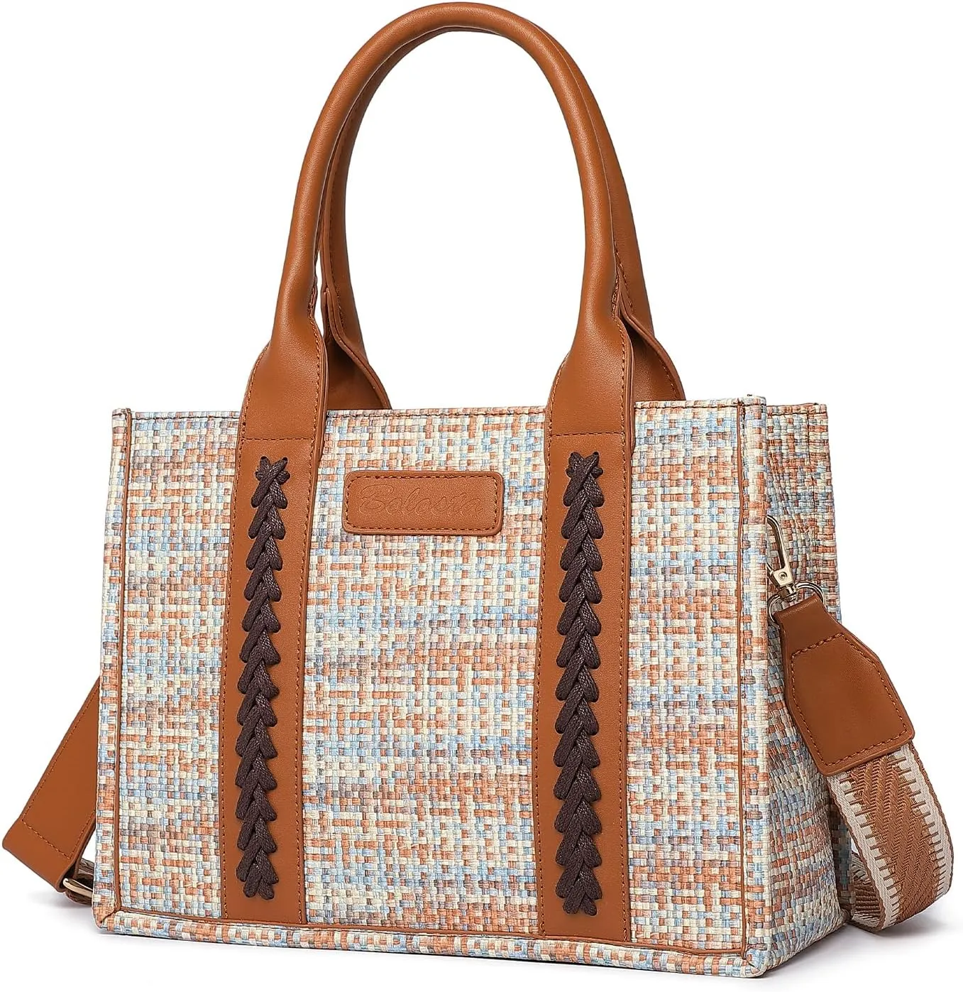 BOLOSTA Medium Purse for Women PU Leather Tote Bag Western Satchel Handbag Purses Ladies Top Handle Crossbody Shoulder Bag, Brown