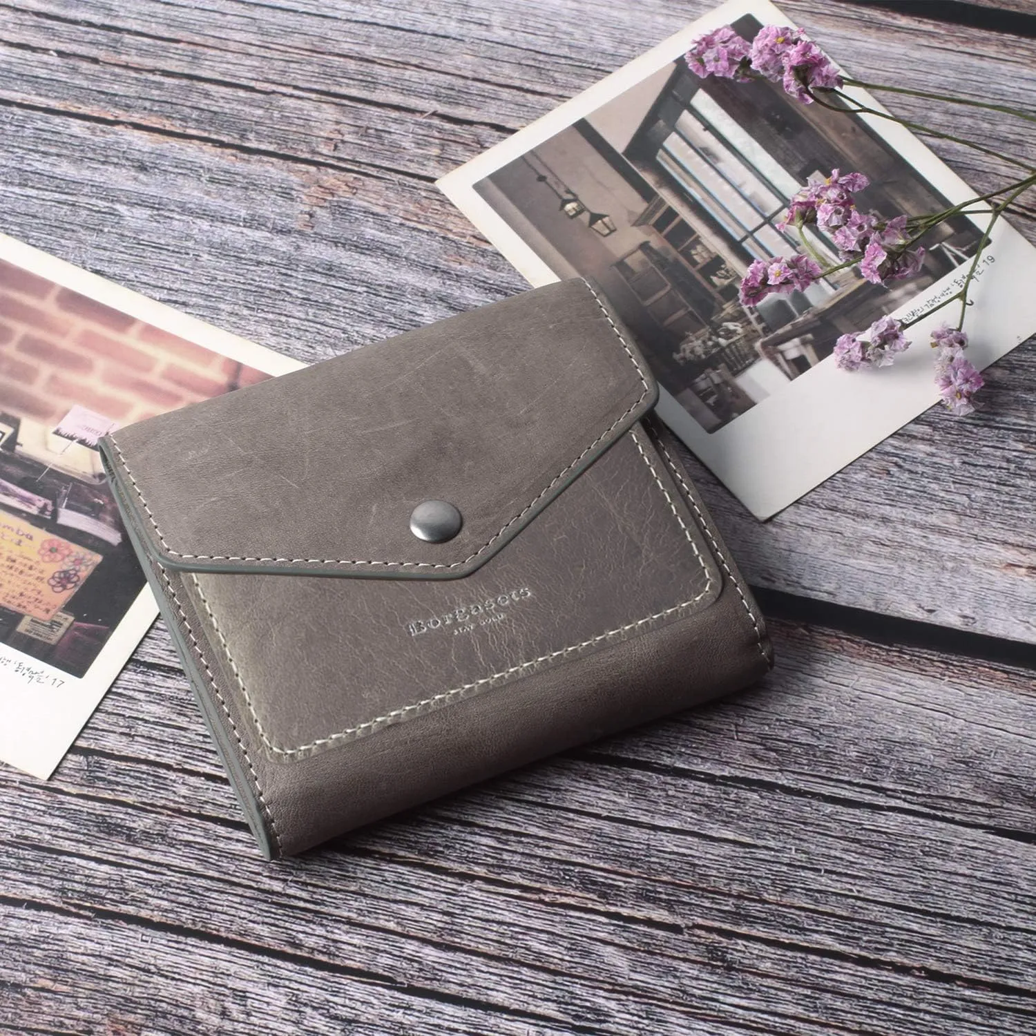 Borgasets Small Wallet for Women Genuine Leather RFID Blocking Card Holder Organizer Pocket Compact Bifold Ladies Mini Purse