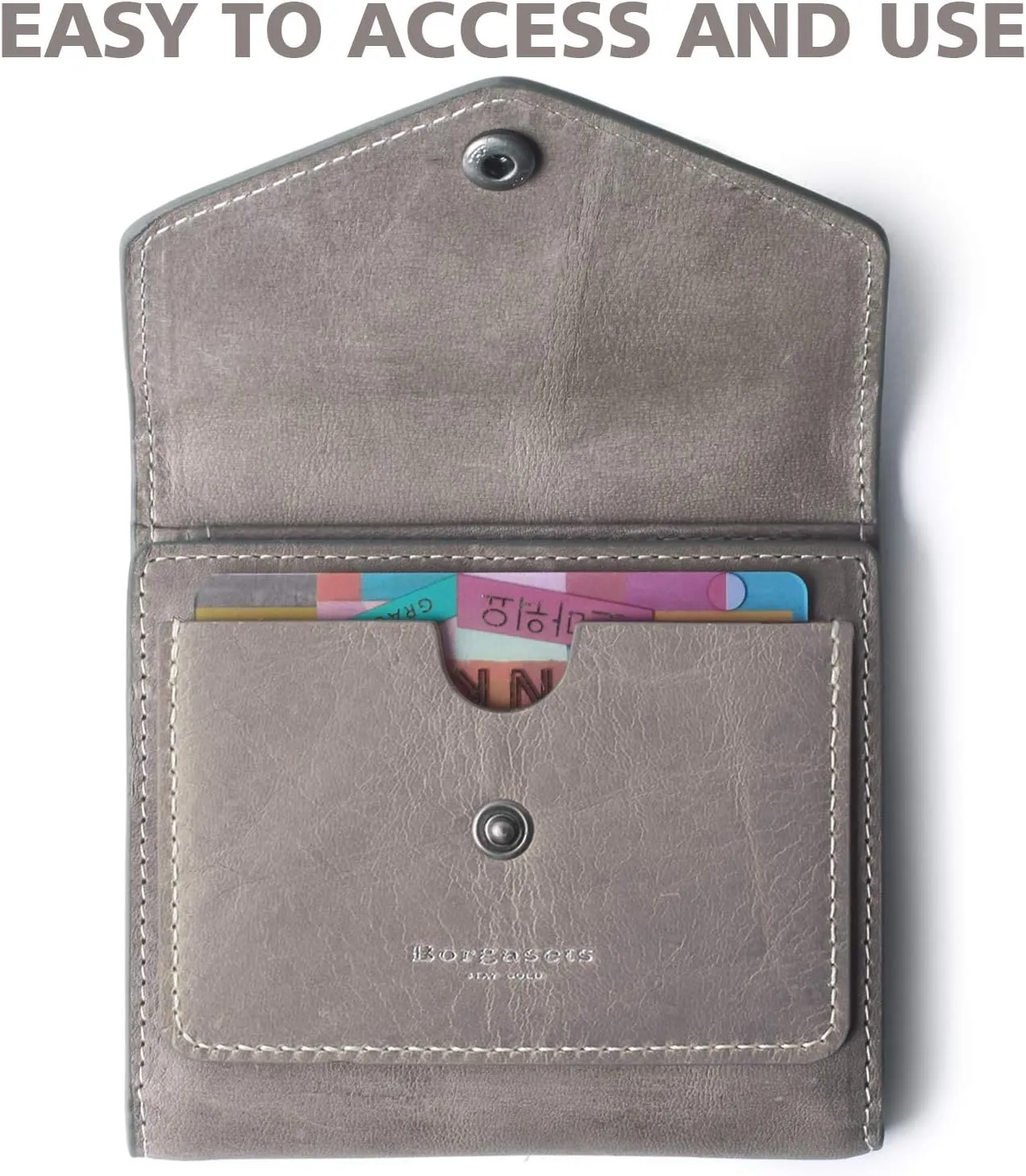 Borgasets Small Wallet for Women Genuine Leather RFID Blocking Card Holder Organizer Pocket Compact Bifold Ladies Mini Purse