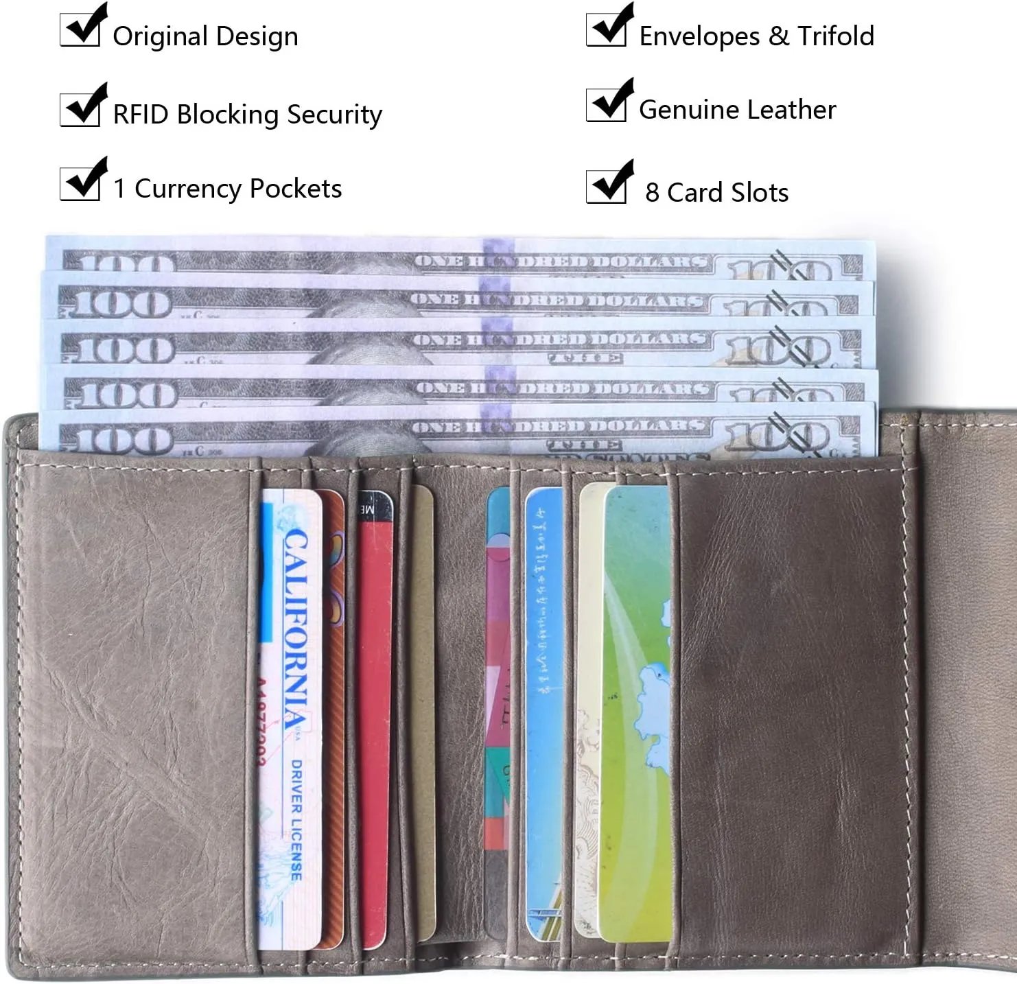 Borgasets Small Wallet for Women Genuine Leather RFID Blocking Card Holder Organizer Pocket Compact Bifold Ladies Mini Purse