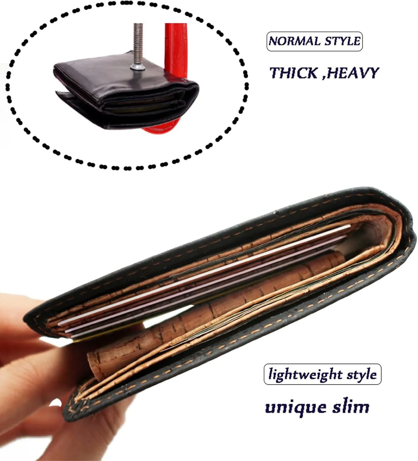 boshiho RFID Blocking Cork Wallet, Slim Bifold Vegan Coin Purse Eco Friendly Gift for Men and Women (Black)
