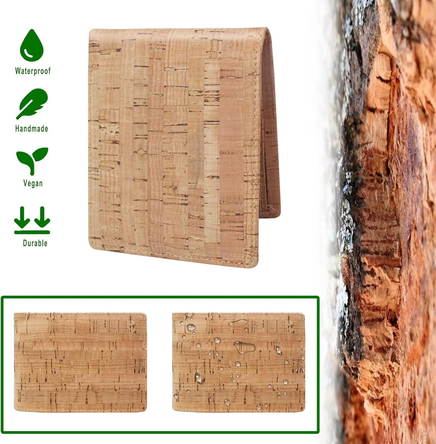boshiho RFID Blocking Cork Wallet, Slim Bifold Vegan Coin Purse Eco Friendly Gift for Men and Women (Cork 2)