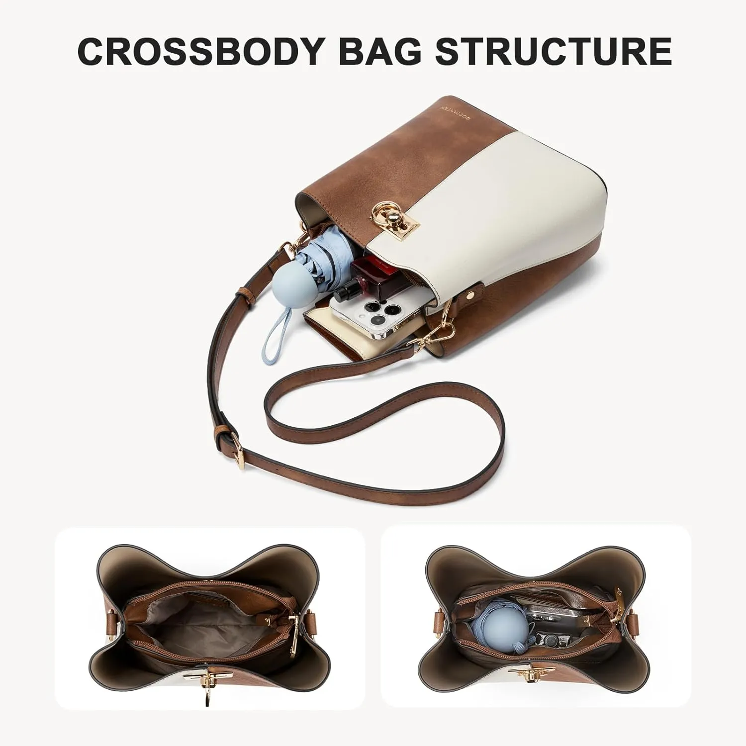 BOSTANTEN Crossbody Bucket Shoulder Bags for Women Vegan Leather Purse Cross Body Handbag Multiple Pockets