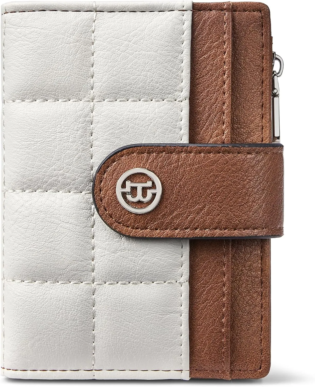 BOSTANTEN Small Wallet for Women Leather RFID Blocking Card Holder Bifold Compact Wallets With Zipper Coin Pocket Beige＆Brown