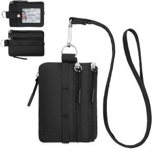 BOSTANTEN Small Wallet RFID, Minimalist Zip ID Case Wallet with Lanyard Keychain, Water Resistant Card Wallets for Women & Men, Black