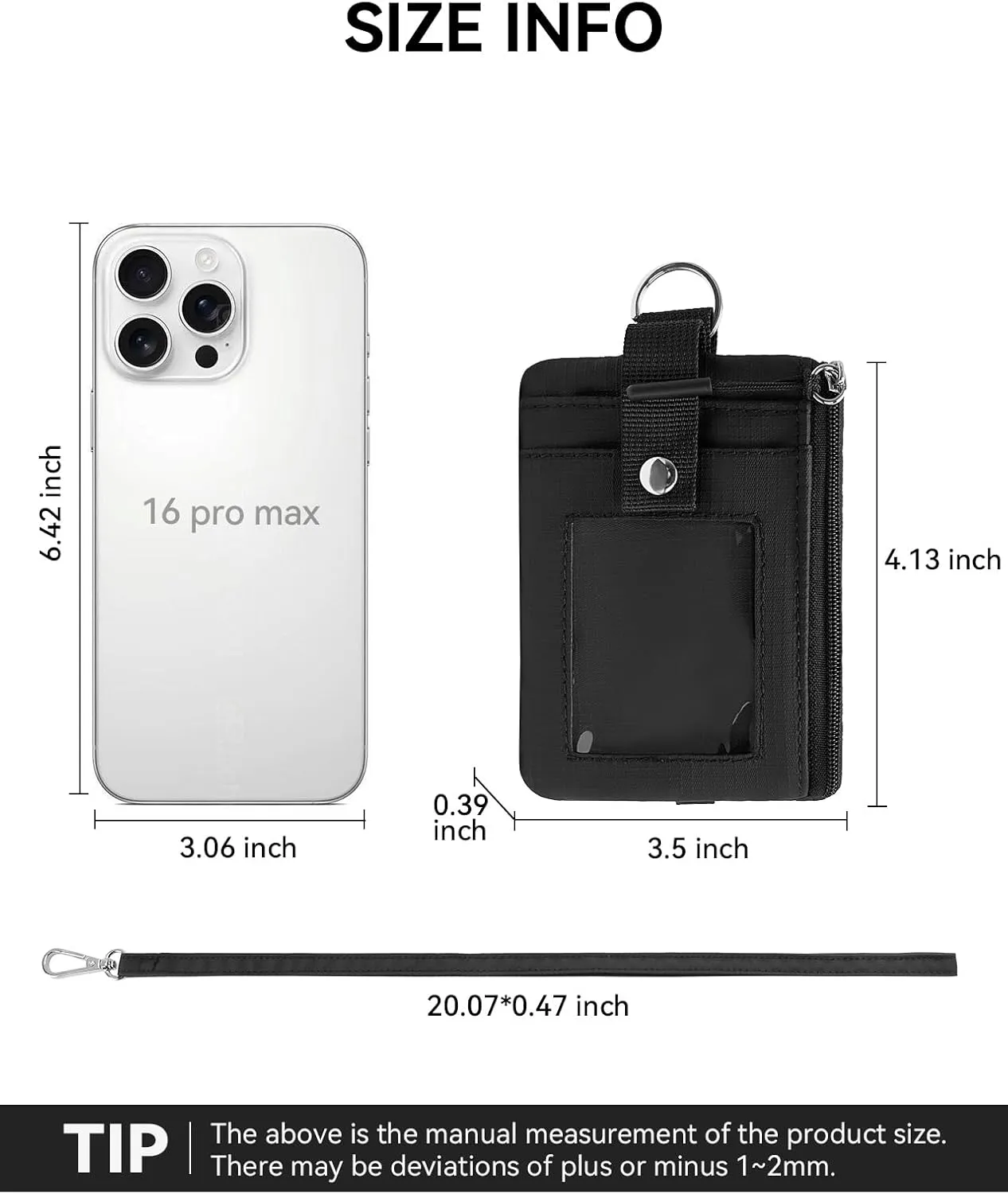 BOSTANTEN Small Wallet RFID, Minimalist Zip ID Case Wallet with Lanyard Keychain, Water Resistant Card Wallets for Women & Men, Black