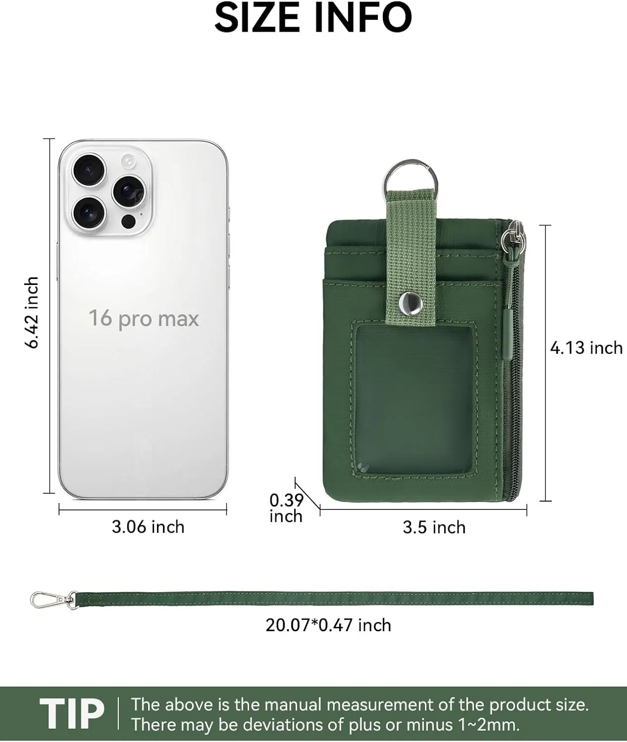 BOSTANTEN Small Wallet RFID, Minimalist Zip ID Case Wallet with Lanyard Keychain, Water Resistant Card Wallets for women & Men, Green