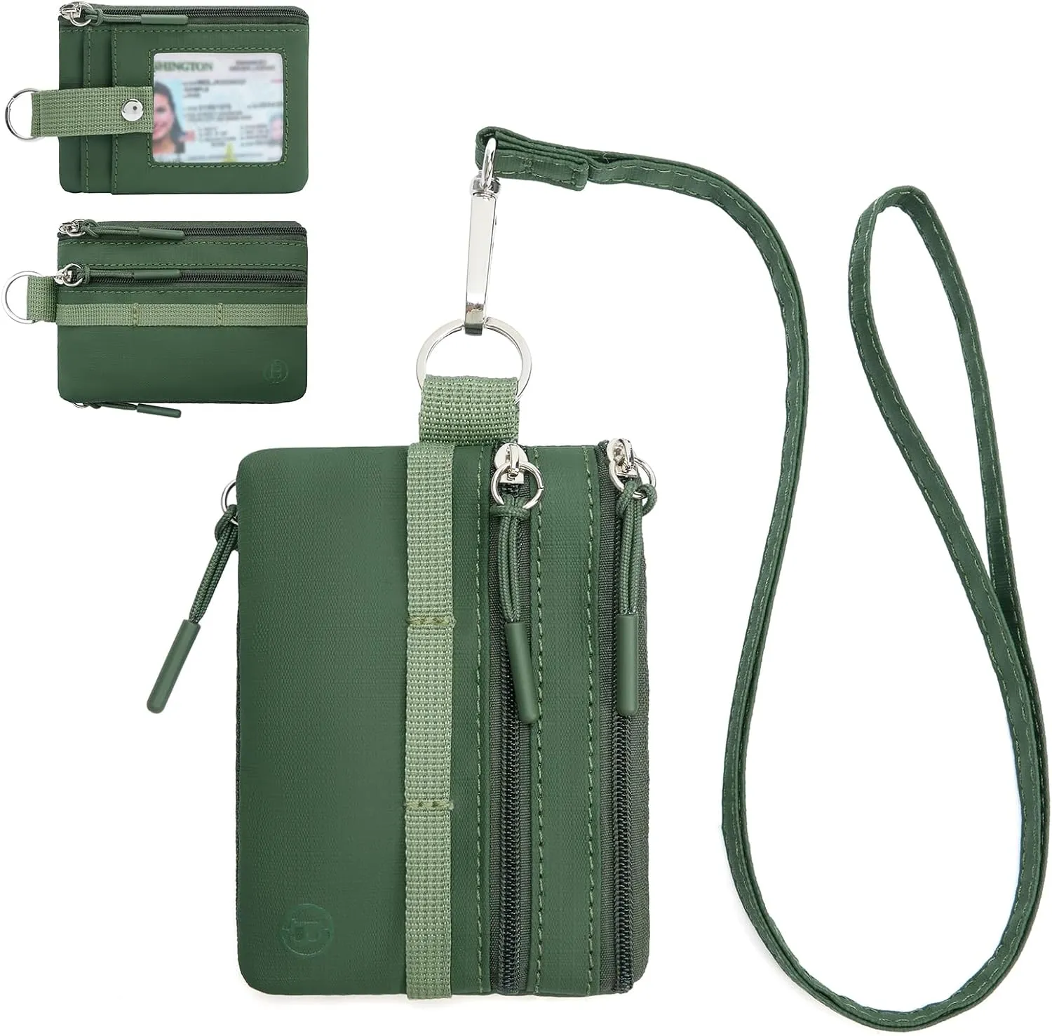BOSTANTEN Small Wallet RFID, Minimalist Zip ID Case Wallet with Lanyard Keychain, Water Resistant Card Wallets for women & Men, Green