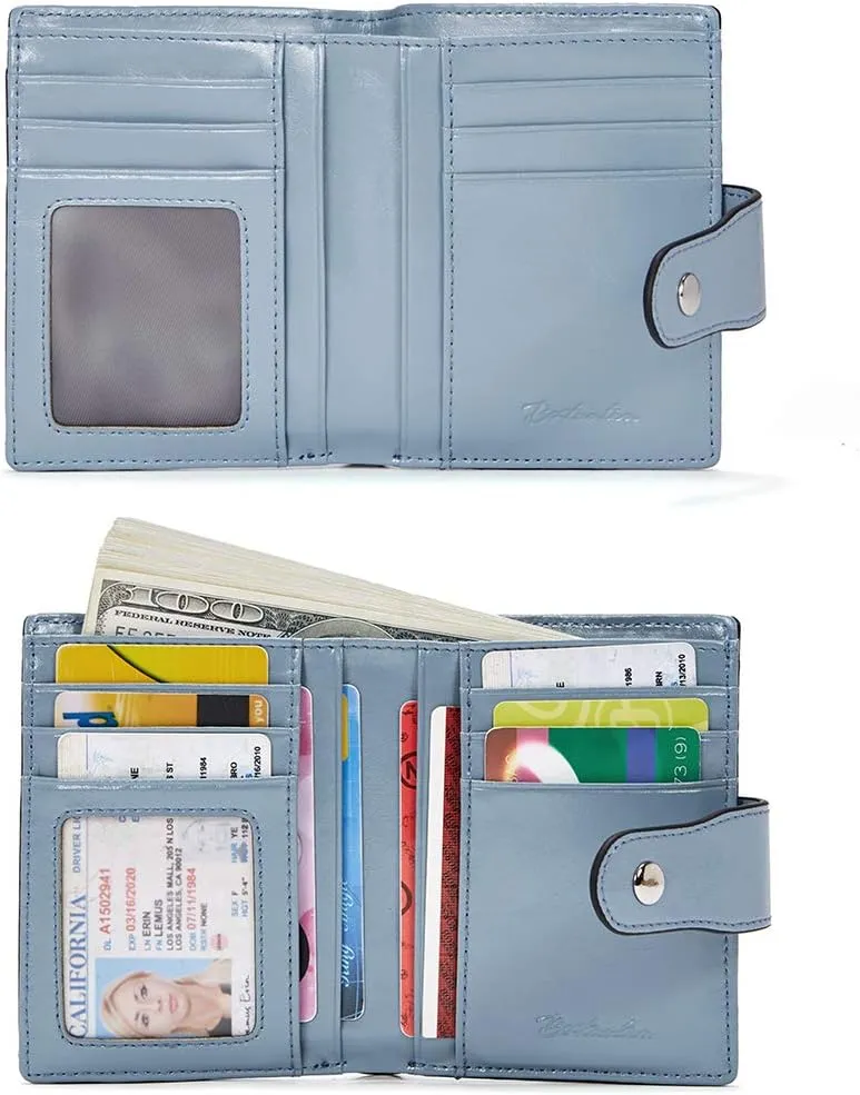 BOSTANTEN Women Leather Wallet RFID Blocking Small Bifold Zipper Pocket Wallet Card Case Purse with ID Window