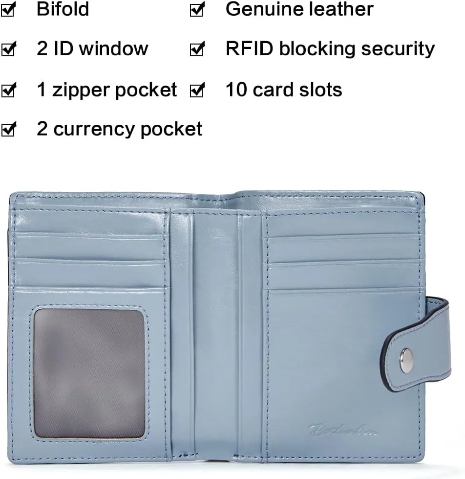 BOSTANTEN Women Leather Wallet RFID Blocking Small Bifold Zipper Pocket Wallet Card Case Purse with ID Window
