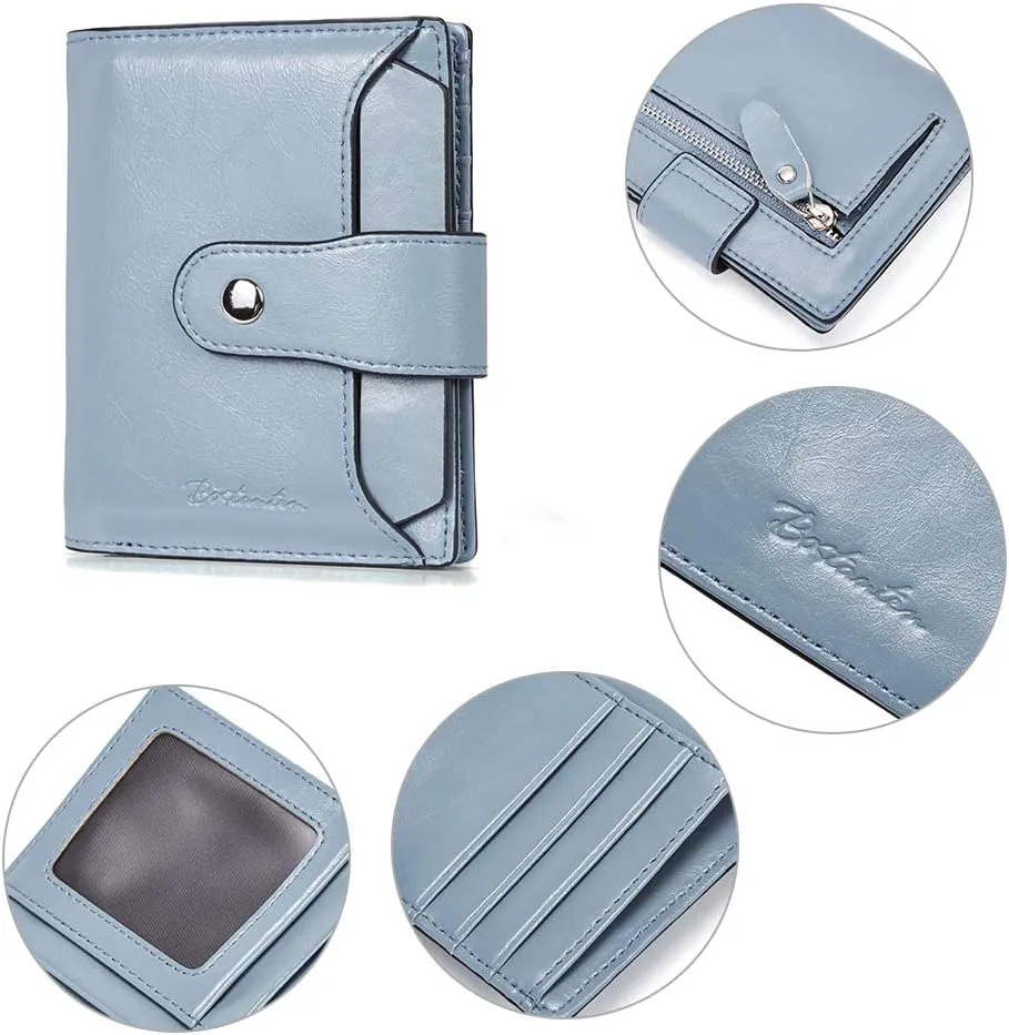 BOSTANTEN Women Leather Wallet RFID Blocking Small Bifold Zipper Pocket Wallet Card Case Purse with ID Window