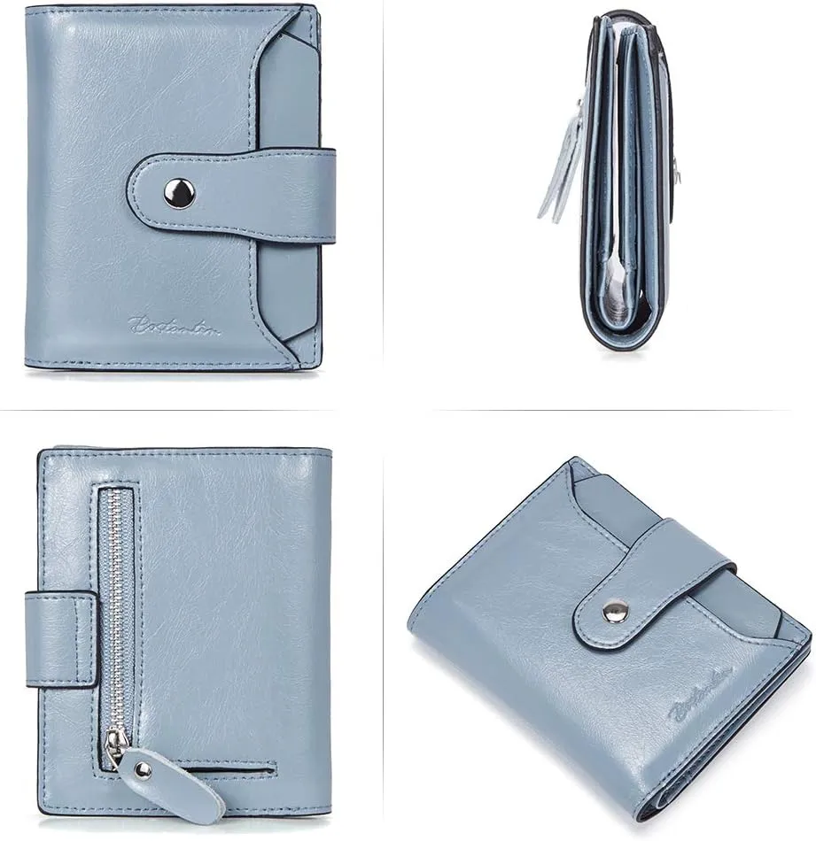 BOSTANTEN Women Leather Wallet RFID Blocking Small Bifold Zipper Pocket Wallet Card Case Purse with ID Window