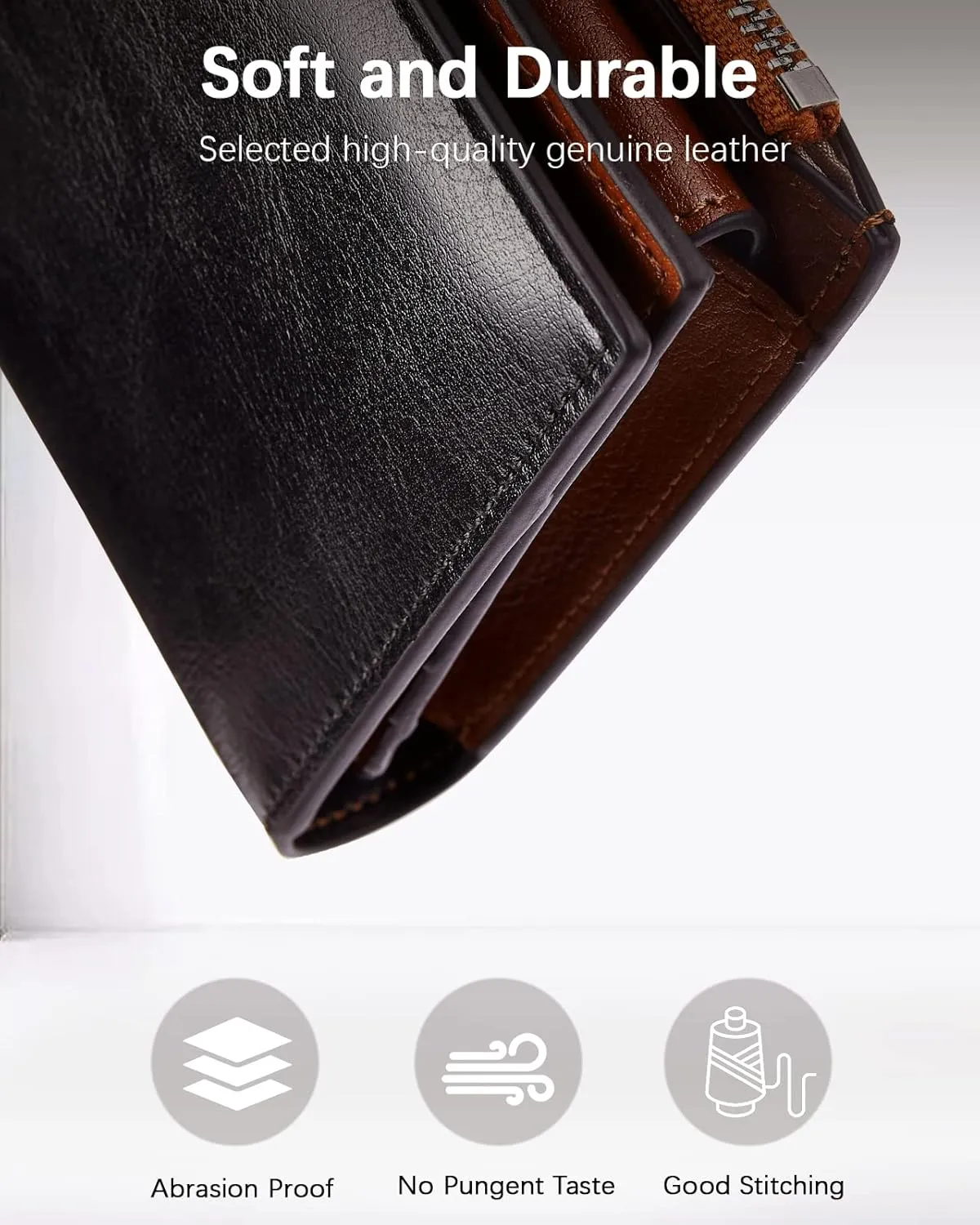 BOSTANTEN Womens Leather Wallets RFID Blocking Large Capacity Credit Card Holder Phone Clutch Black with Brown