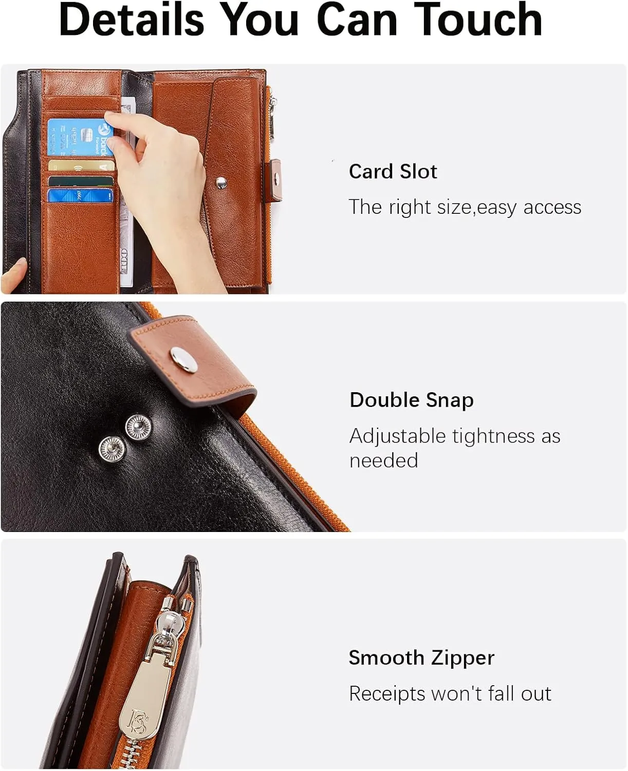BOSTANTEN Womens Leather Wallets RFID Blocking Large Capacity Credit Card Holder Phone Clutch Black with Brown