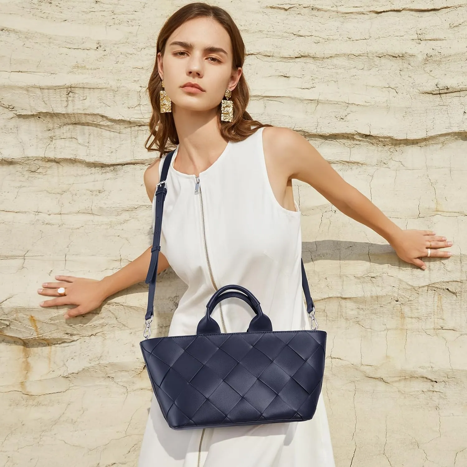 BOSTANTEN Woven Tote Bag for Women Top Handle Purses and Handbags Shoulder Crossbody Purse With Zipper
