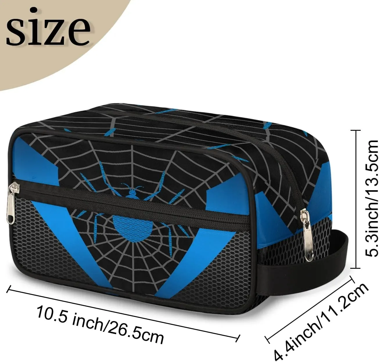 Boys Travel Toiletry Bag, Blue Web Kids Waterproof Hanging Dopp Kit, Wash Bag with Large Capacity for Travel, Sports, Shower