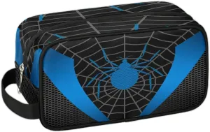 Boys Travel Toiletry Bag, Blue Web Kids Waterproof Hanging Dopp Kit, Wash Bag with Large Capacity for Travel, Sports, Shower
