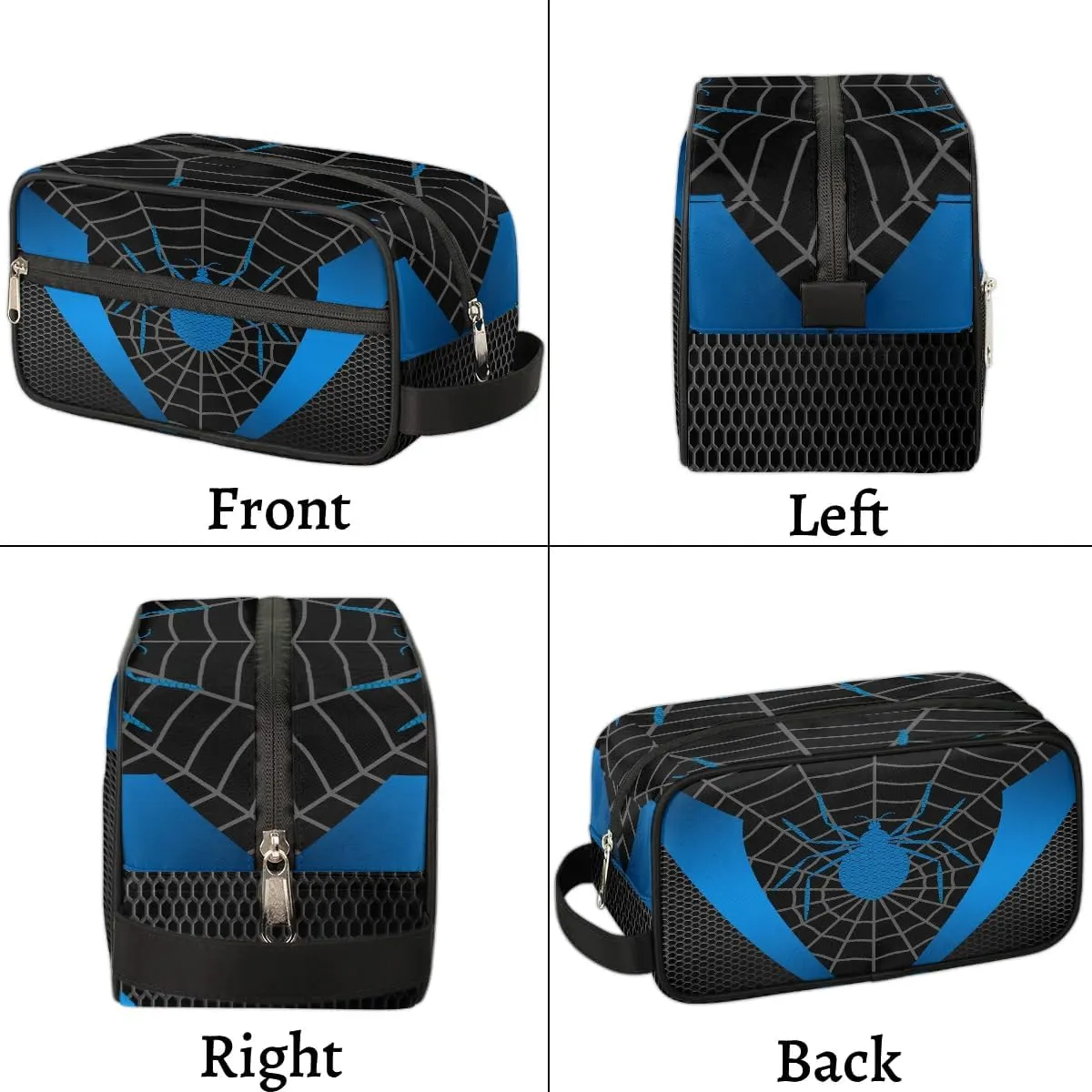 Boys Travel Toiletry Bag, Blue Web Kids Waterproof Hanging Dopp Kit, Wash Bag with Large Capacity for Travel, Sports, Shower