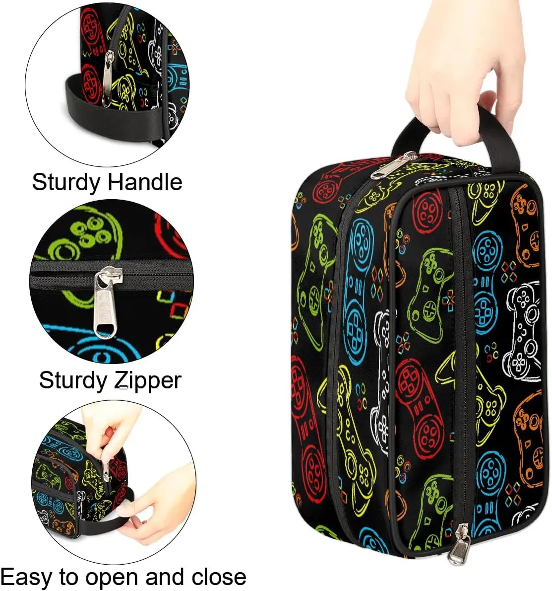 Boys Travel Toiletry Bag, Kids Waterproof Hanging Dopp Kit, Game Joysticks Wash Bag with Large Capacity for Travel, Sports, Shower