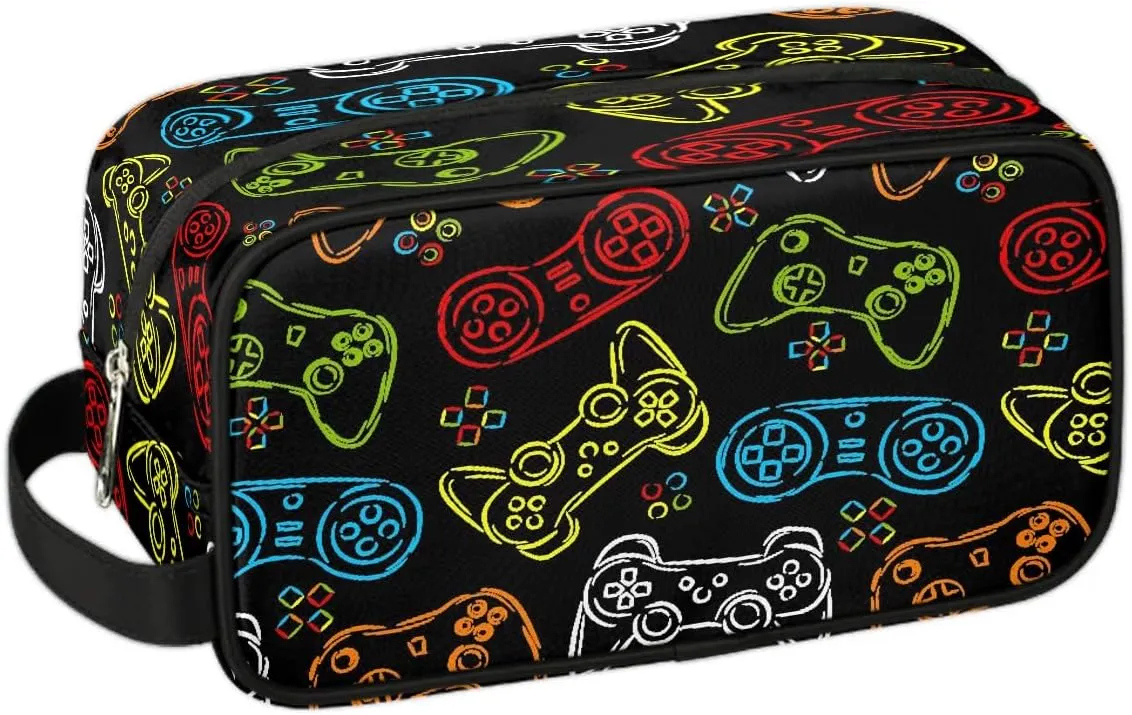 Boys Travel Toiletry Bag, Kids Waterproof Hanging Dopp Kit, Game Joysticks Wash Bag with Large Capacity for Travel, Sports, Shower