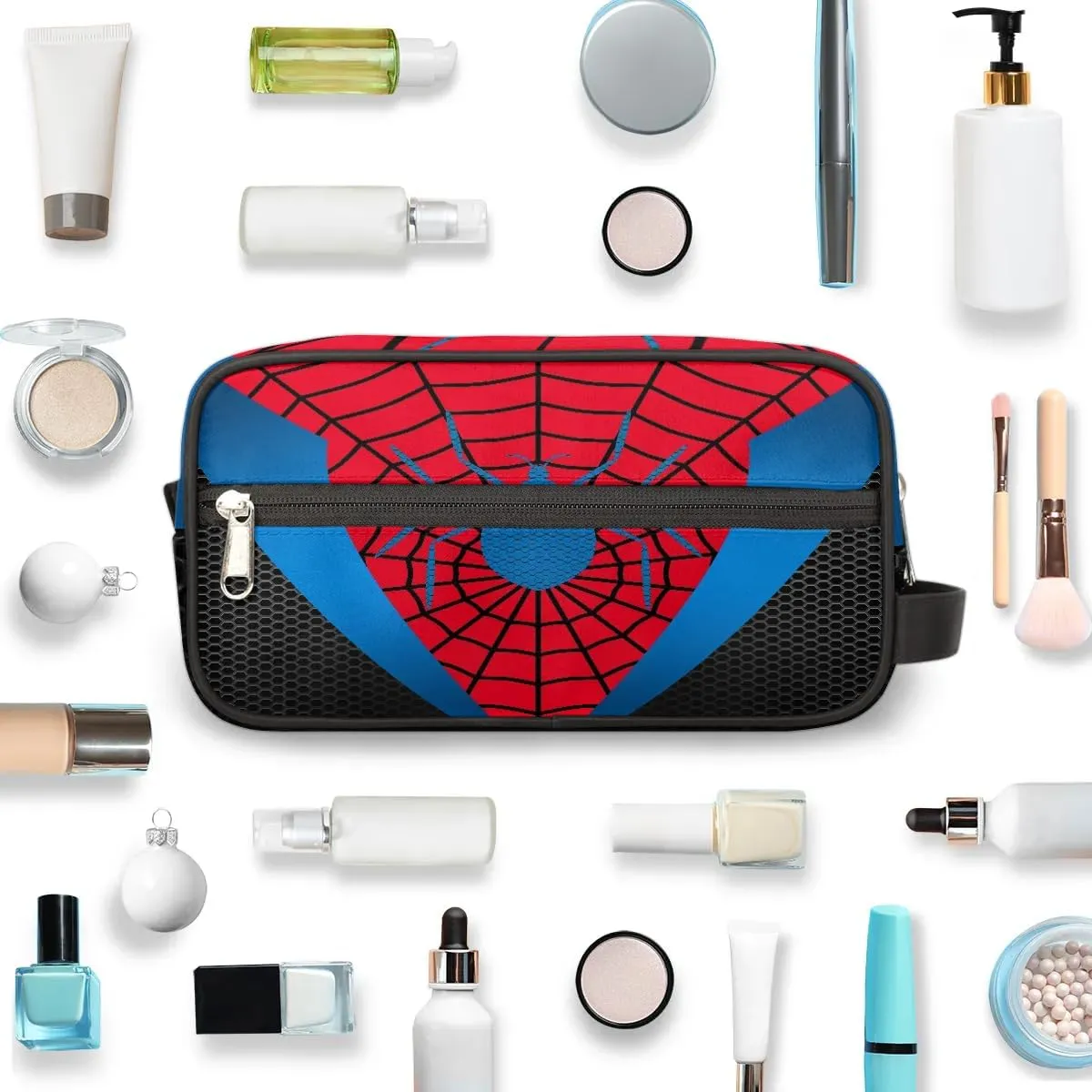 Boys Travel Toiletry Bag, Kids Waterproof Hanging Dopp Kit, Red Spider Web Wash Bag with Large Capacity for Travel, Sports, Shower