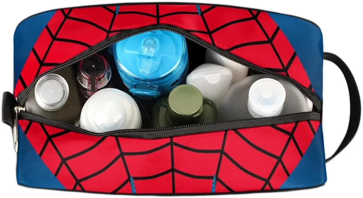 Boys Travel Toiletry Bag, Kids Waterproof Hanging Dopp Kit, Red Spider Web Wash Bag with Large Capacity for Travel, Sports, Shower