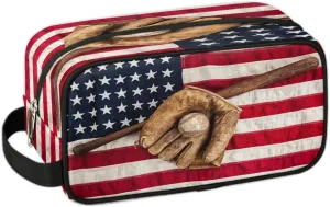 Boys Travel Toiletry Bag, Kids Waterproof Hanging Dopp Kit, Wash Bag with Large Capacity for Travel, Sports, Shower (American Flag Baseball)