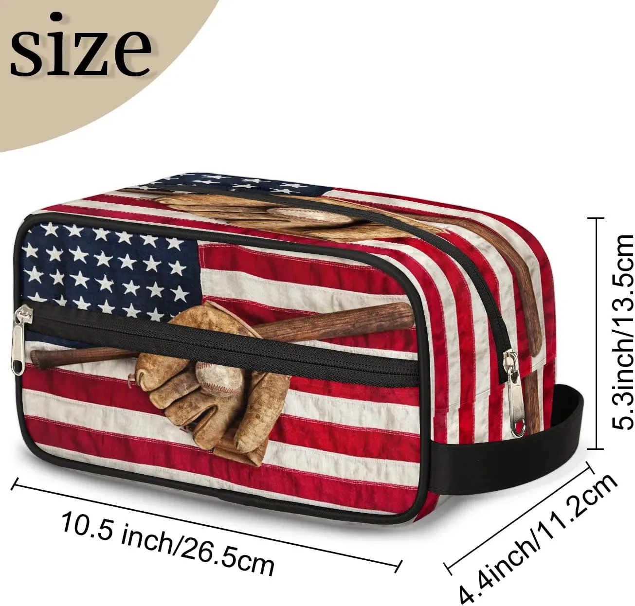Boys Travel Toiletry Bag, Kids Waterproof Hanging Dopp Kit, Wash Bag with Large Capacity for Travel, Sports, Shower (American Flag Baseball)