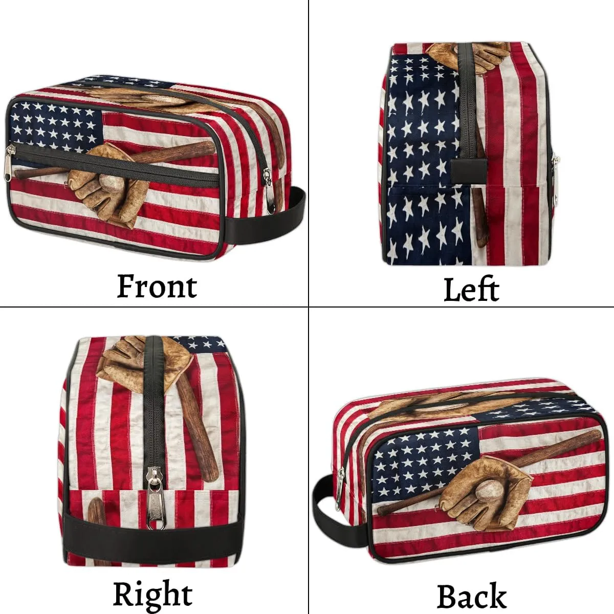 Boys Travel Toiletry Bag, Kids Waterproof Hanging Dopp Kit, Wash Bag with Large Capacity for Travel, Sports, Shower (American Flag Baseball)