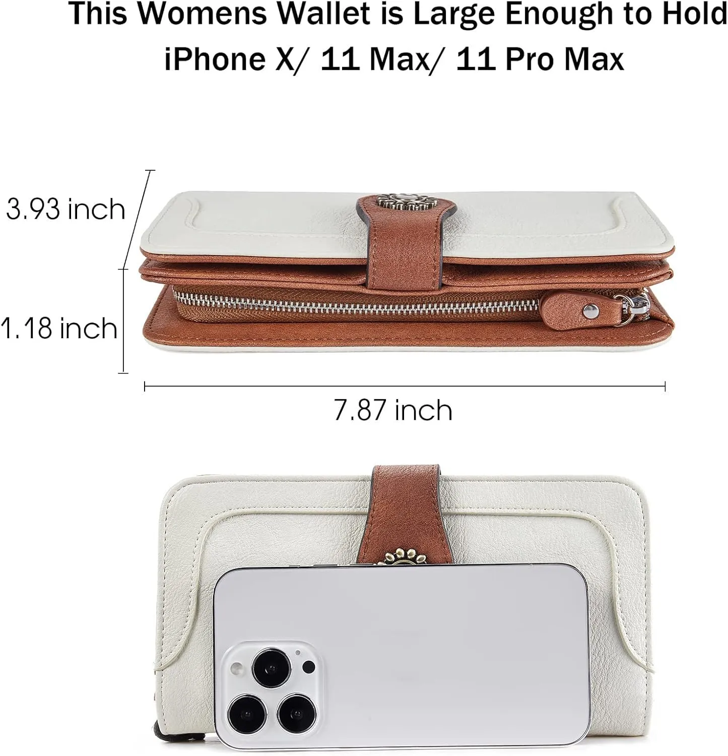 BROMEN Leather Wallets for Women RFID Blocking Large Capacity Credit Card Holder Clutch Purse Wristlet Beige Brown