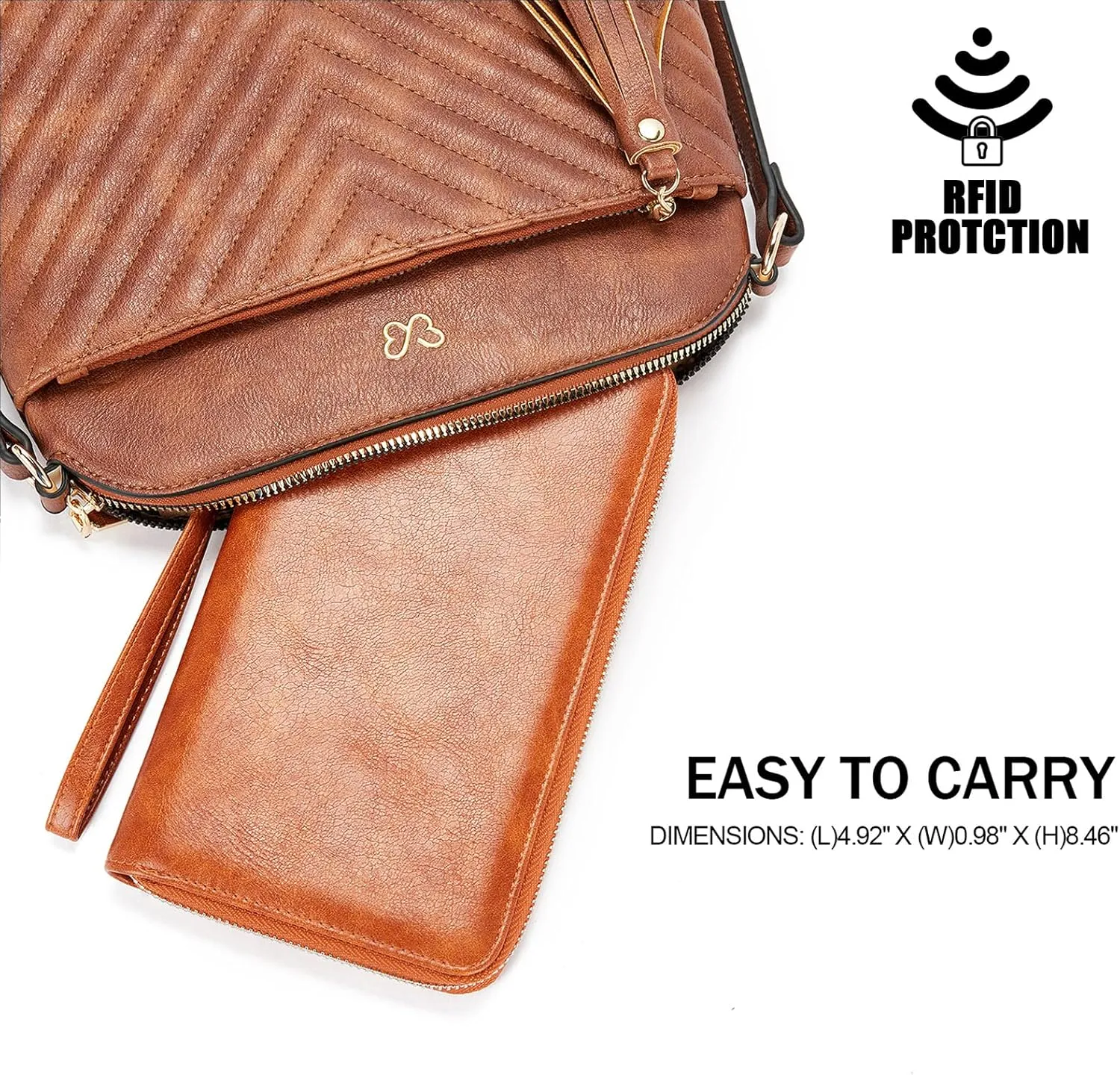 BROMEN Womens Wallet RFID Blocking Large Capacity Wristlet Phone Holder Zip Around Leather Clutch Purse Brown