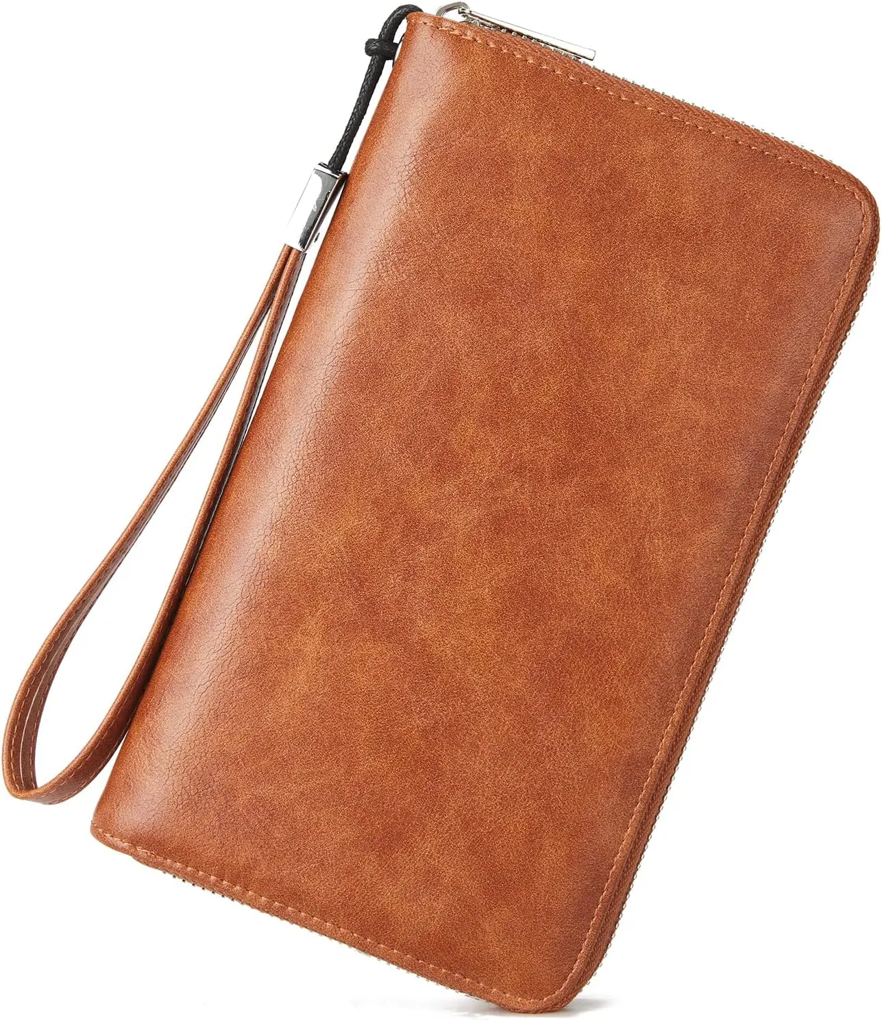 BROMEN Womens Wallet RFID Blocking Large Capacity Wristlet Phone Holder Zip Around Leather Clutch Purse Brown
