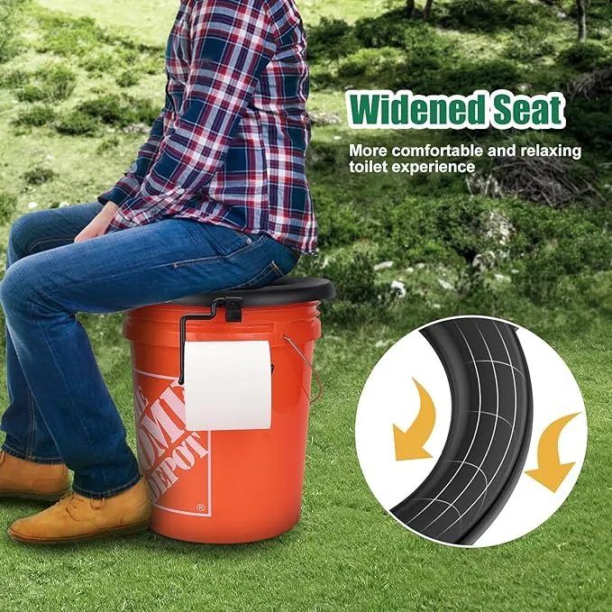 Bucket Toilet Seat, Portable Toilet Seat for 5 Gal Buckets, Camping Toilet Seat, Snap-on Toilet Seat for Outdoor, Camping, Hiking, Emergency, Car, Boat, RV Travel