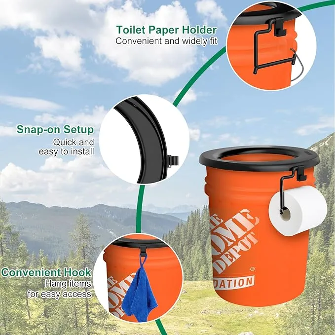 Bucket Toilet Seat, Portable Toilet Seat for 5 Gal Buckets, Camping Toilet Seat, Snap-on Toilet Seat for Outdoor, Camping, Hiking, Emergency, Car, Boat, RV Travel