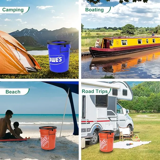 Bucket Toilet Seat, Portable Toilet Seat for 5 Gal Buckets, Camping Toilet Seat, Snap-on Toilet Seat for Outdoor, Camping, Hiking, Emergency, Car, Boat, RV Travel