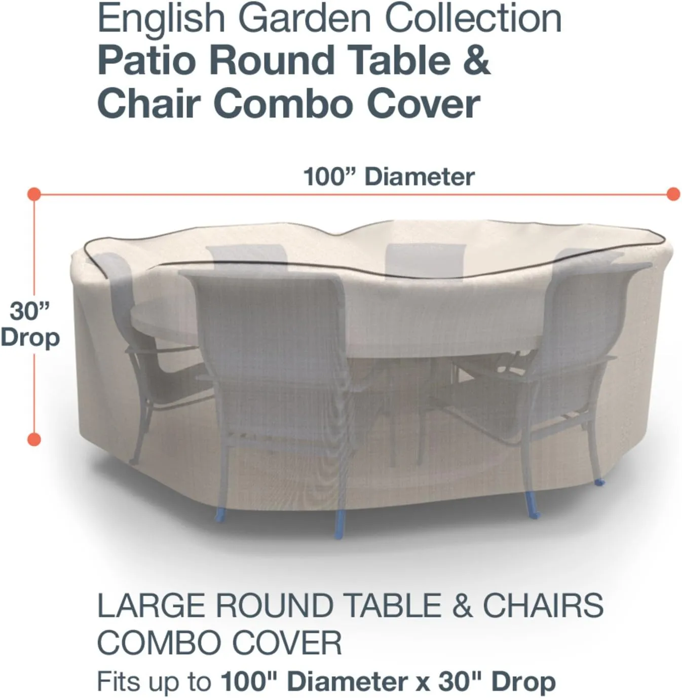 Budge P5A02PM1 English Garden Round Patio Table and Chairs Combo Cover Heavy Duty and Waterproof, Large, Two-Tone Tan