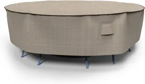 Budge P5A02PM1 English Garden Round Patio Table and Chairs Combo Cover Heavy Duty and Waterproof, Large, Two-Tone Tan