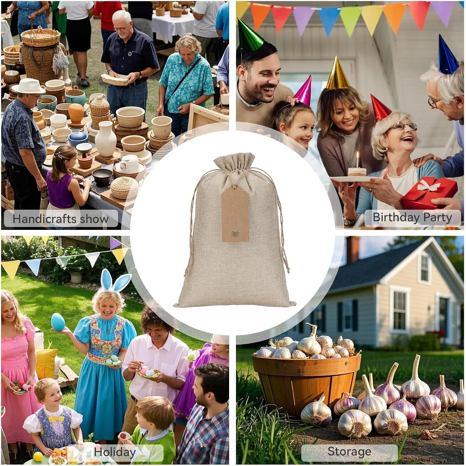 Burlap Bags with Drawstring, 8"x12" Burlap Favor Sack (Lot of 20) for Wrapping Memorial Day Favors, Gifts, Birthday, Wedding, Party or Household Use