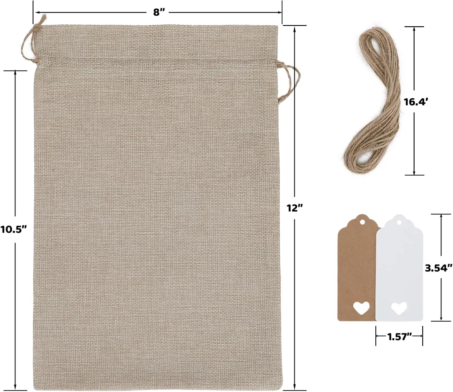 Burlap Bags with Drawstring, 8"x12" Burlap Favor Sack (Lot of 20) for Wrapping Memorial Day Favors, Gifts, Birthday, Wedding, Party or Household Use
