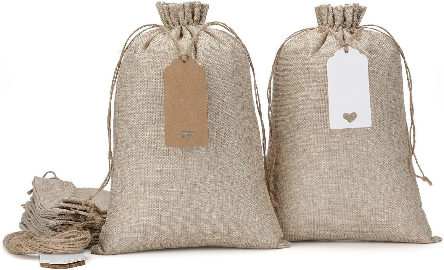 Burlap Bags with Drawstring, 8"x12" Burlap Favor Sack (Lot of 20) for Wrapping Memorial Day Favors, Gifts, Birthday, Wedding, Party or Household Use